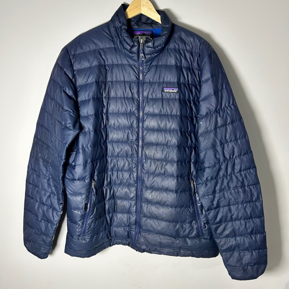 Patagonia Down Sweater Jacket Mens Large Navy Blue Quilted Full Zip Puffer